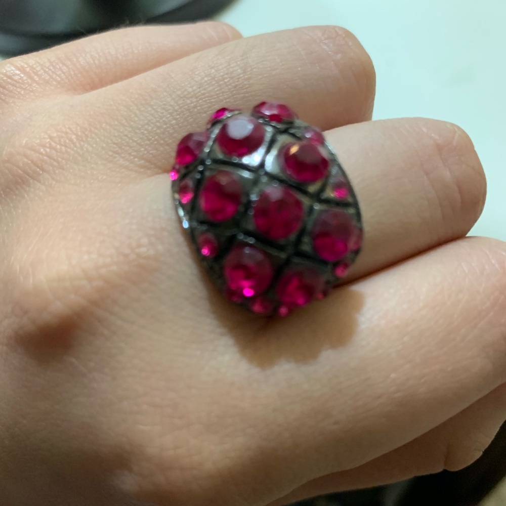 Hot Pink Rhinestone Ring - Picture 2 of 6